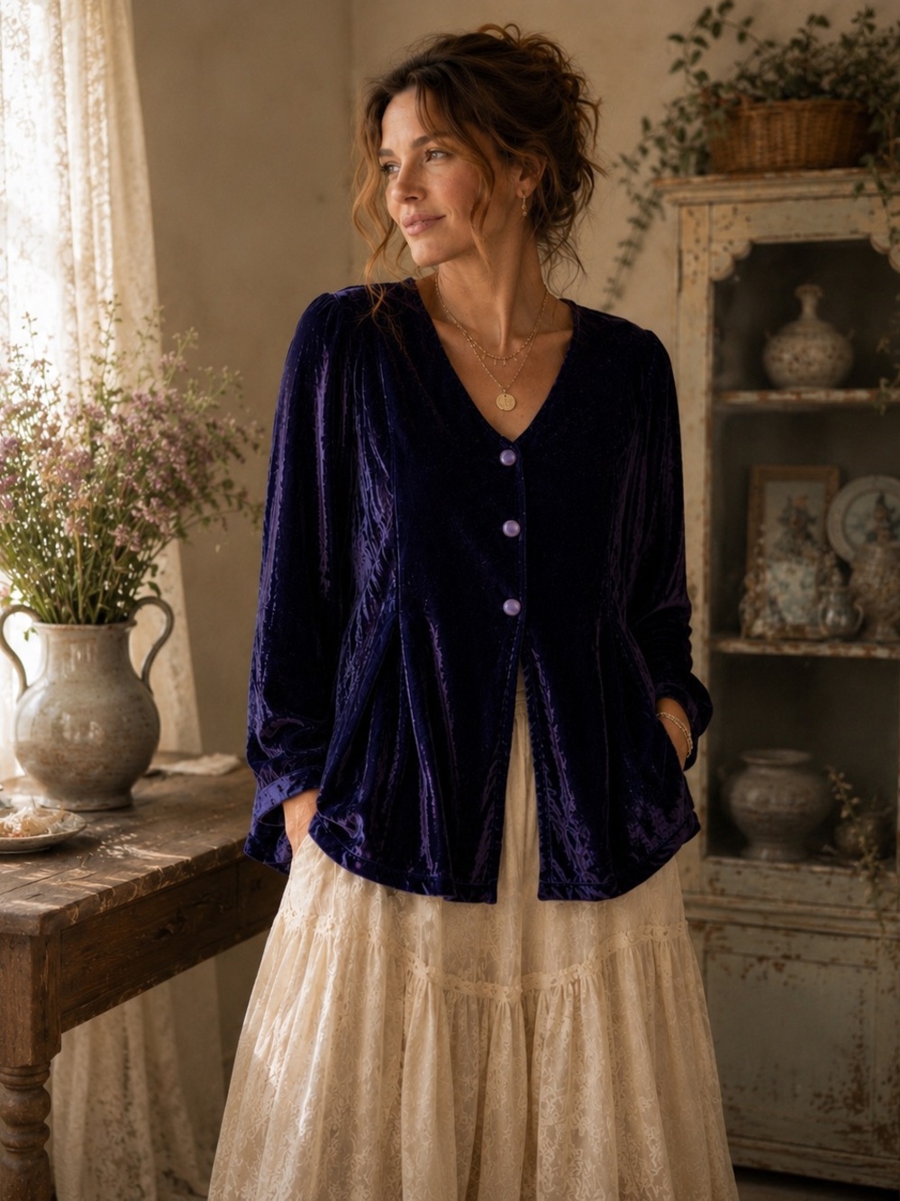 Vintage April Cornell for Cornell Trading Purple Velvet Blouse | Romantic Boho